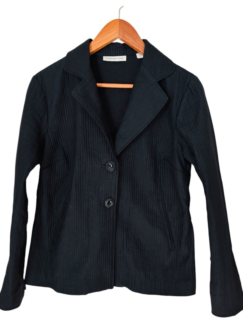 Coldwater Creek Size 6 Black Bow Quilted Two-Button Silk Blend Blazer Jacket - Picture 3 of 10